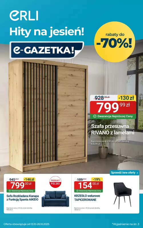Erli - gazetka promocyjna HITY CENOWE - Meble i wyposażenie domu! od poniedziałku 13.10 do niedzieli 26.10