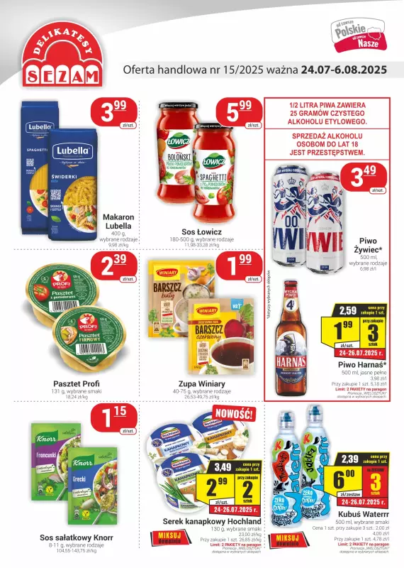 Delikatesy Sezam - gazetka promocyjna Gazetka od czwartku 24.07 do środy 06.08