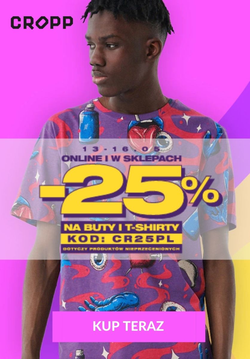 Gazetka Cropp - -25% na nieprzecenione t-shirty i obuwie