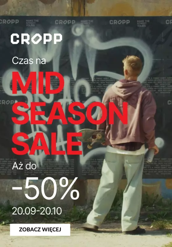 Cropp - gazetka promocyjna Do -50% międzysezonowa wyprzedaż od poniedziałku 30.09 do niedzieli 20.10