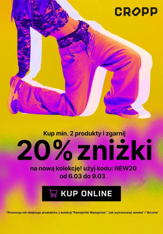 Cropp - gazetka promocyjna 20% zniżki na nową kolekcję przy min. 2 szt. od czwartku 06.03 do niedzieli 09.03