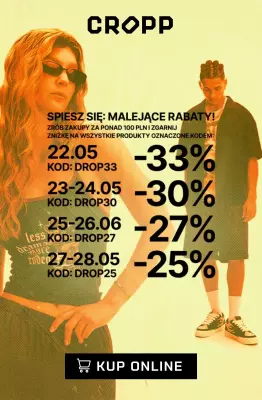 Cropp - gazetka promocyjna Śpiesz się: malejące rabaty! od czwartku 22.05 do środy 28.05