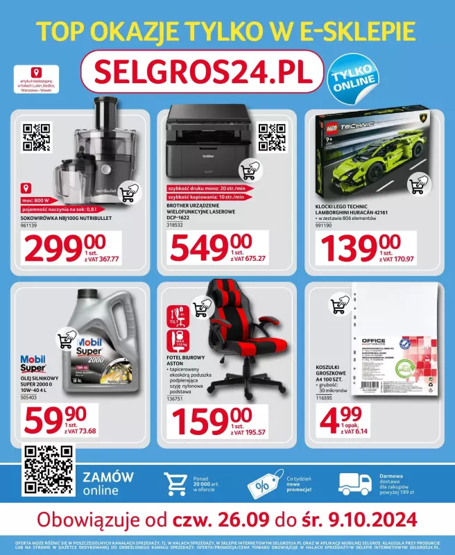 Selgros - gazetka promocyjna Top Okazje Tylko W E-Sklepie od czwartku 26.09 do środy 09.10