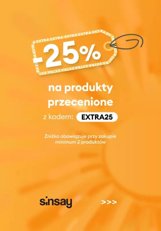 Sinsay - gazetka promocyjna Extra -25% na przecenione produkty z kodem od wtorku 12.03 do środy 13.03