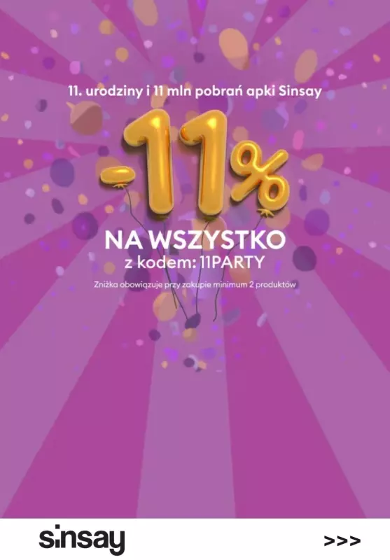 Sinsay - gazetka promocyjna -11% na wszystko z kodem od czwartku 11.04 do czwartku 11.04