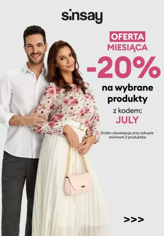 Sinsay - gazetka promocyjna -20% na wybrane produkty przy zakupie min. 2 sztuk od piątku 12.07 do poniedziałku 15.07