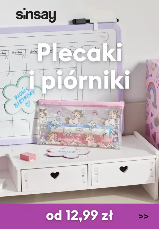 Sinsay - gazetka promocyjna Plecaki i piórniki do szkoły od 12,99 zł od piątku 19.07 