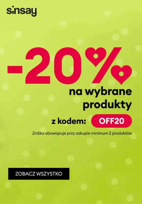 Sinsay - gazetka promocyjna -20% na wybrane produkty z kodem od czwartku 12.09 do poniedziałku 16.09