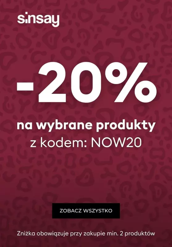 Sinsay - gazetka promocyjna -20% na wybrane produkty z kodem od czwartku 19.09 do niedzieli 22.09