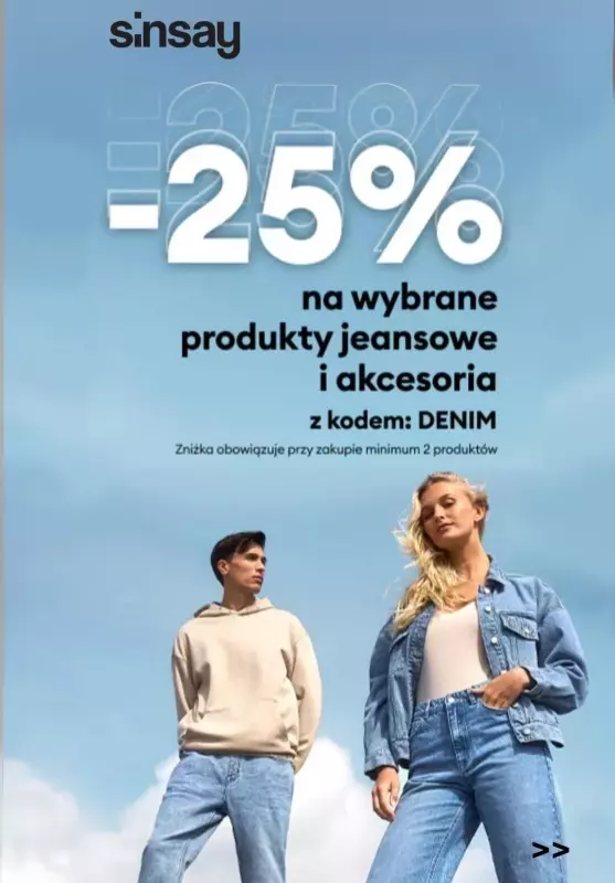 Sinsay - gazetka promocyjna -25% na wybrane produkty jeansowe od poniedziałku 23.09 do środy 25.09