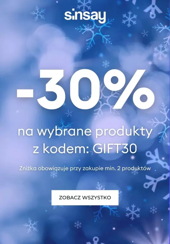 Sinsay - gazetka promocyjna -30% na wybrane produkty z kodem od czwartku 05.12 do poniedziałku 09.12