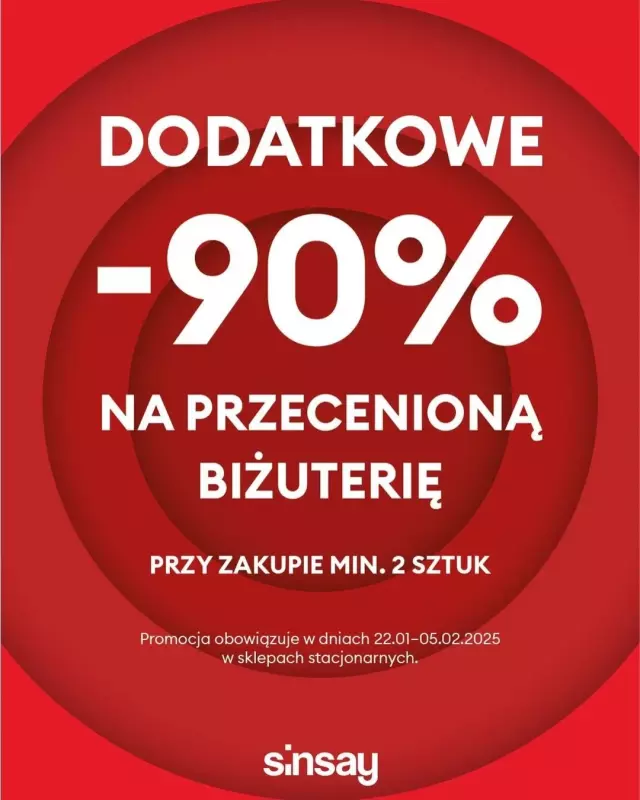 Sinsay - gazetka promocyjna Promocja na biżuterię w sklepach stacjonarnych od środy 22.01 do środy 05.02