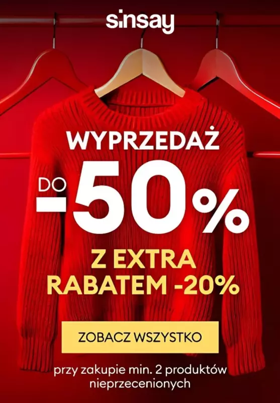 Sinsay - gazetka promocyjna Wyprzedaż z EXTRA rabatem przy zakupie produktów w cenie regularnej od czwartku 30.01 do środy 05.02