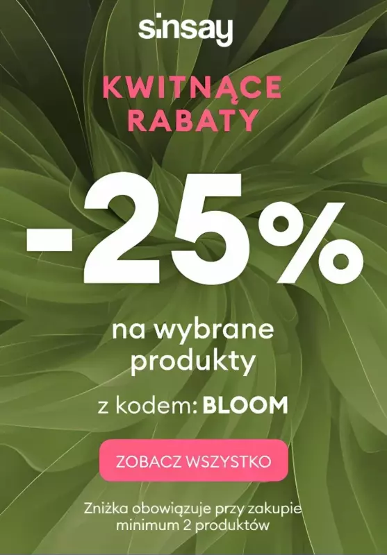 Sinsay - gazetka promocyjna -25% na wybrane produkty od czwartku 27.02 