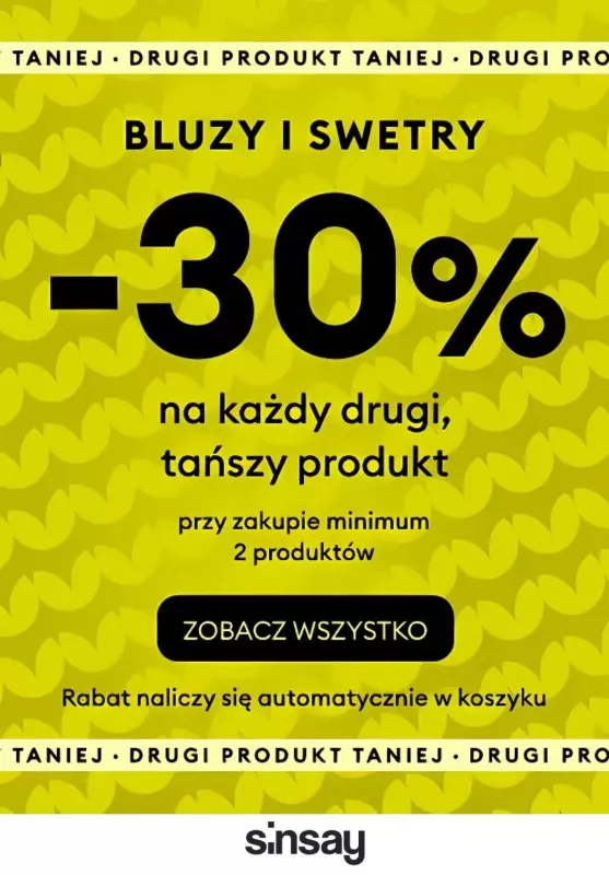 Sinsay - gazetka promocyjna Drugi produkt -30% od poniedziałku 24.03 do środy 26.03