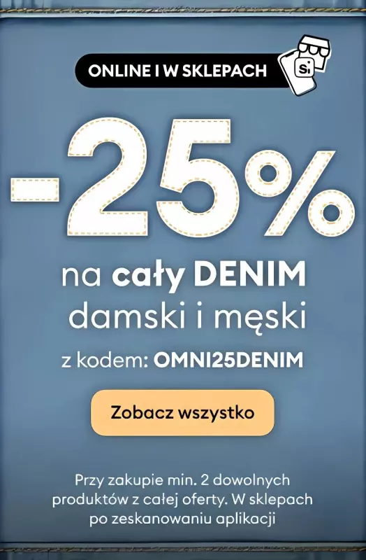 Sinsay - gazetka promocyjna -25% na cały DENIM: damski i męski  