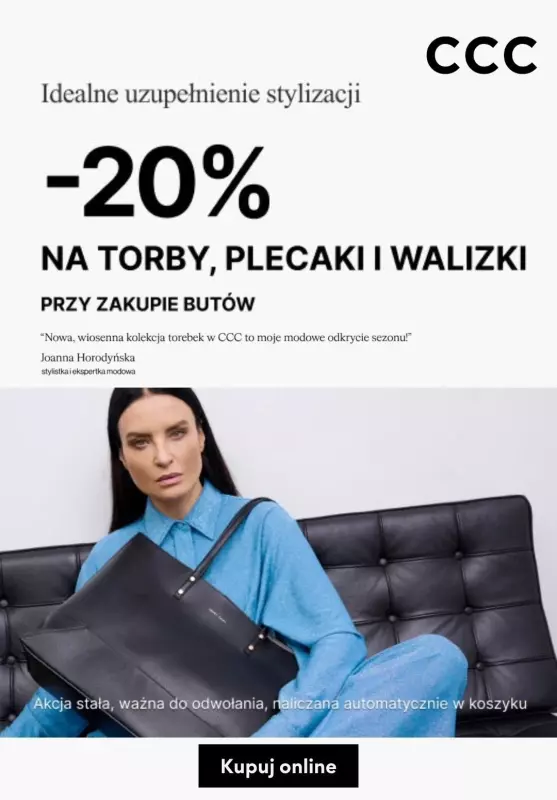 CCC - gazetka promocyjna -20% na torby, plecaki i walizki od poniedziałku 17.06 