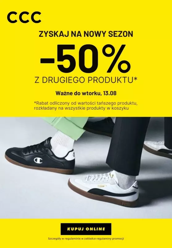 CCC - gazetka promocyjna -50% z drugiego produktu od poniedziałku 05.08 do wtorku 13.08