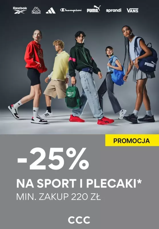 CCC - gazetka promocyjna -25% NA SPORT I PLECAKI od piątku 16.08 do niedzieli 18.08