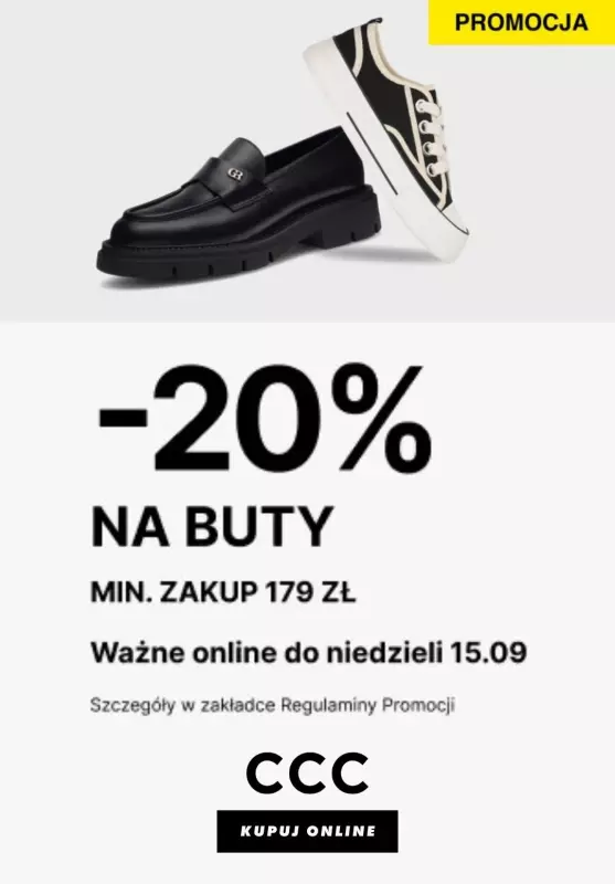 CCC - gazetka promocyjna -20% na buty od poniedziałku 09.09 do niedzieli 15.09