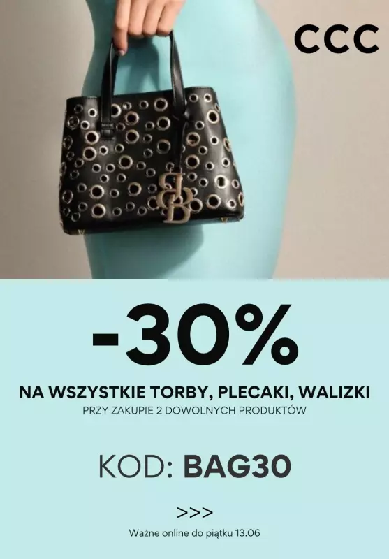CCC - gazetka promocyjna -30% z KODEM na wszystkie torby, plecaki i walizki od wtorku 06.05 do wtorku 13.05