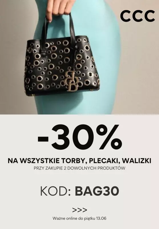 CCC - gazetka promocyjna -30% z KODEM na wszystkie torby, plecaki i walizki od poniedziałku 19.05 