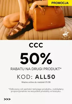 CCC - gazetka promocyjna -50% z KODEM na drugi produkt od środy 21.05 