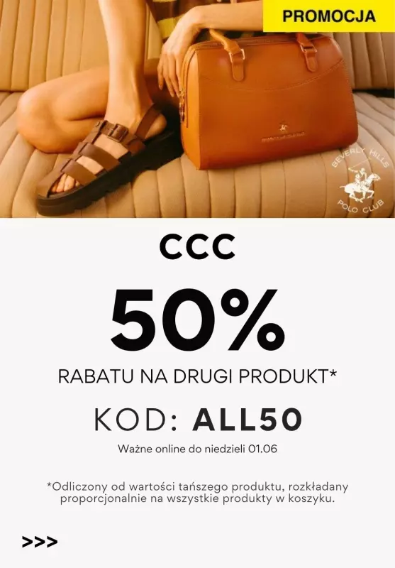 CCC - gazetka promocyjna -50% z KODEM na drugi produkt od środy 21.05 