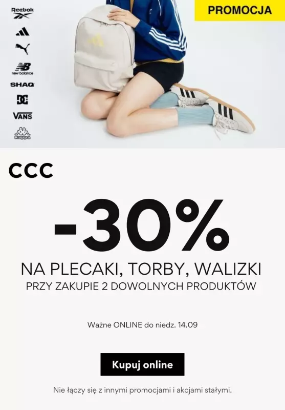 CCC - gazetka promocyjna -30% z KODEM na wszystkie torby, plecaki i walizki  