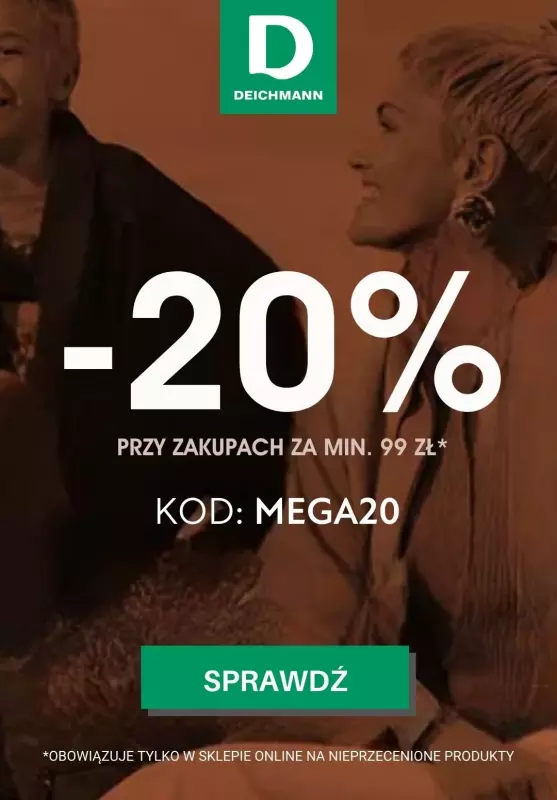 Deichmann - gazetka promocyjna -20% z KODEM na wybrane produkty od poniedziałku 21.10 do poniedziałku 28.10