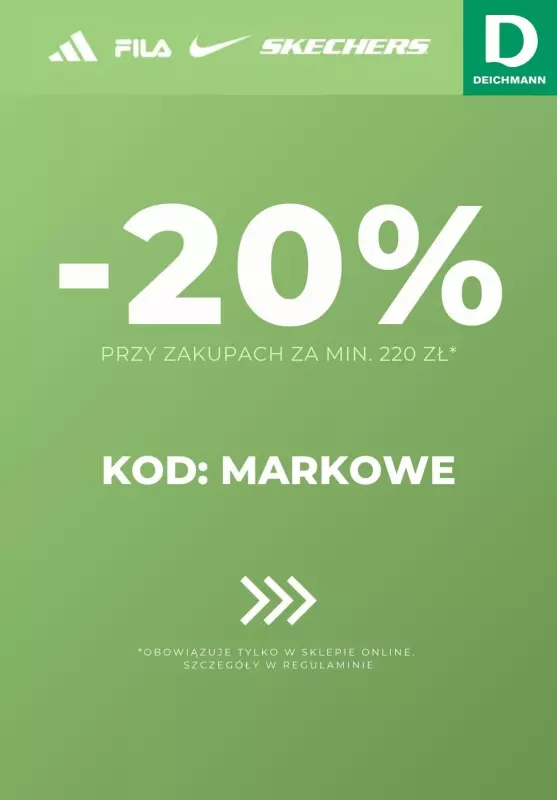 Deichmann - gazetka promocyjna -20% z kodem na wybrane marki od piątku 25.10 