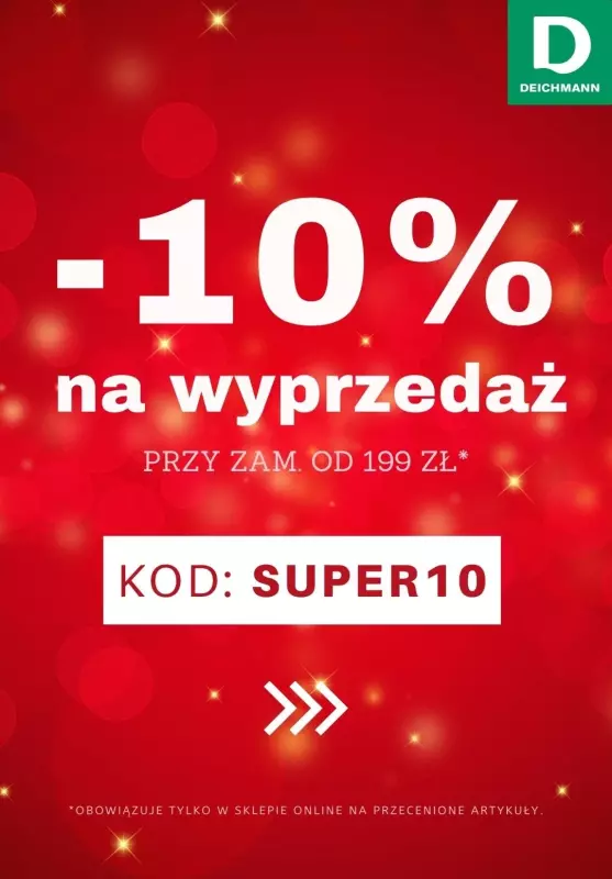 Deichmann - gazetka promocyjna -10% z KODEM na wyprzedaż od piątku 10.01 do niedzieli 12.01