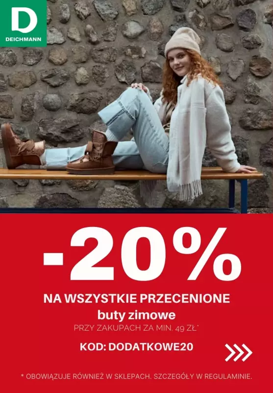 Deichmann - gazetka promocyjna Ekstra rabat 20% na wszystkie przecenione buty zimowe od środy 12.02 do niedzieli 16.02