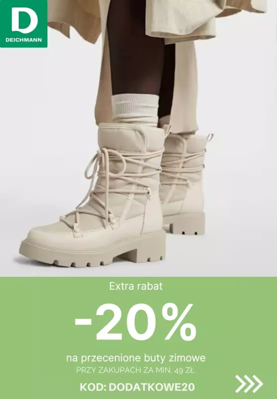 Deichmann - gazetka promocyjna -20% na przecenione buty zimowe przy zakupach za min. 49 zł od czwartku 20.02 