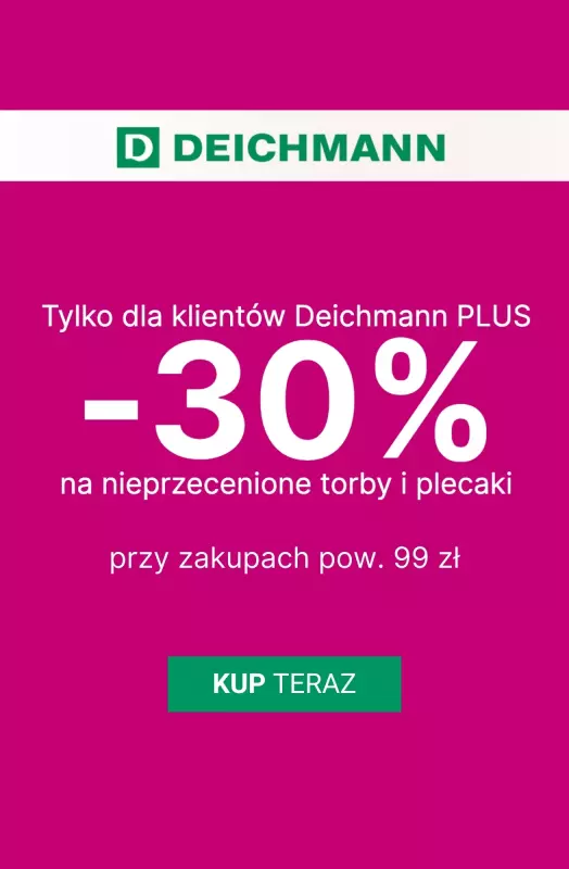 Deichmann - gazetka promocyjna -30% na nieprzecenione torebki i plecaki  