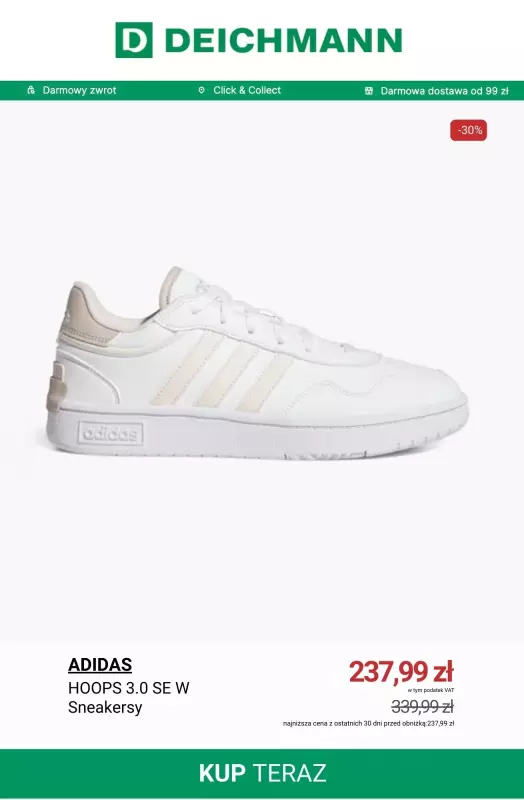 Deichmann - gazetka promocyjna Białe sneakersy damskie z wyprzedaży od wtorku 12.08  - strona 4