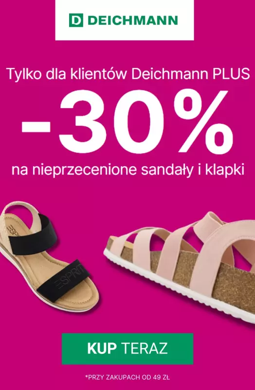 Deichmann - gazetka promocyjna -30% na nieprzecenione sandały i klapki od środy 13.08 do poniedziałku 18.08