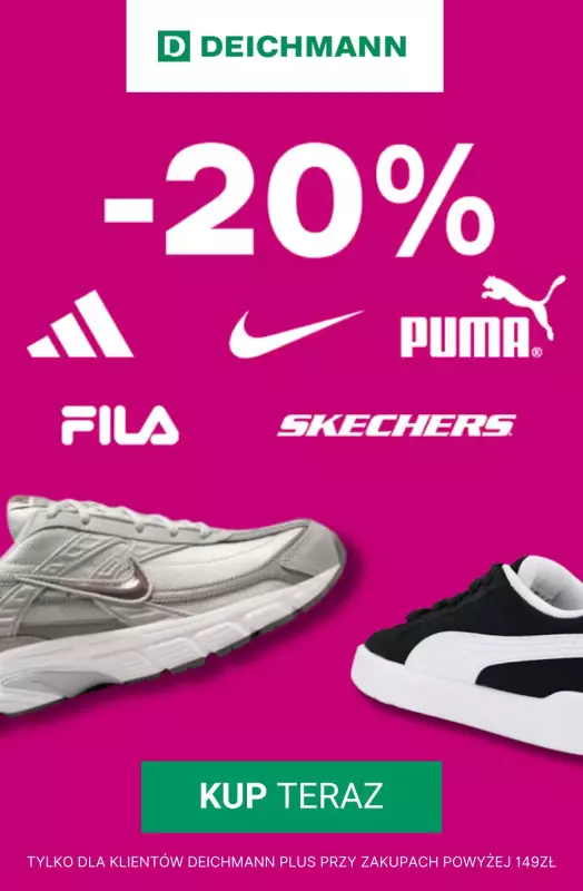 Deichmann - gazetka promocyjna -20% na buty Adidas, Nike, Puma i wiele innych od piątku 29.08 do środy 03.09