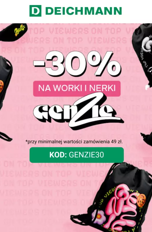 Deichmann - gazetka promocyjna -30% na worki i nerki z kolekcji GENZIE od poniedziałku 22.09 do środy 24.09