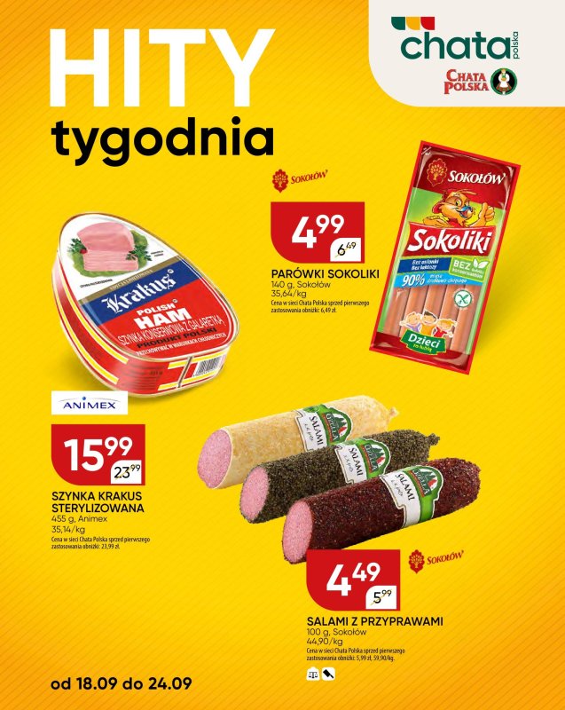 Chata Polska - gazetka promocyjna Hity tygodnia od czwartku 18.09 do środy 24.09