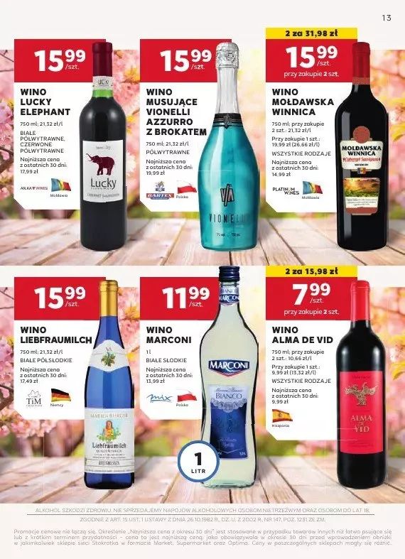 Stokrotka - gazetka promocyjna Oferta alkoholowa od poniedziałku 03.03 do środy 26.03 - strona 13