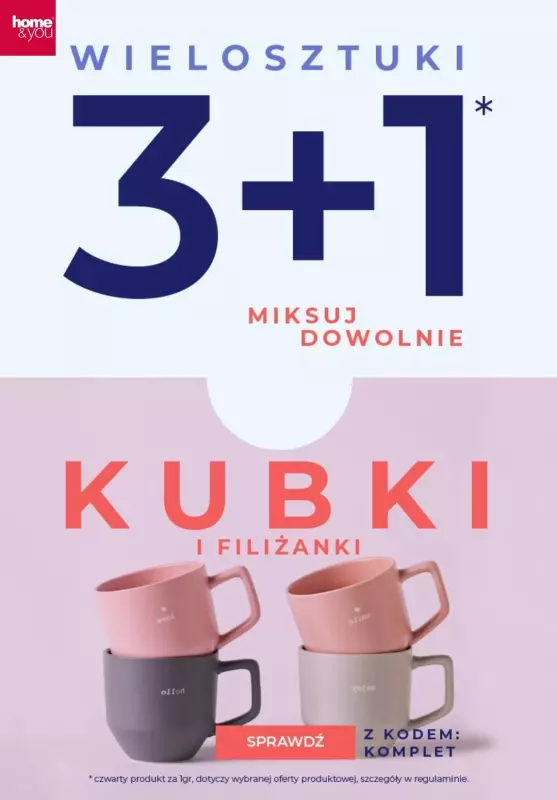 home&you - gazetka promocyjna 3+1 za 1 gr kubki i filiżanki od poniedziałku 12.08 do wtorku 20.08