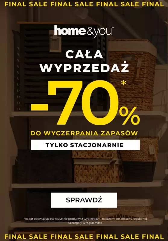 home&you - gazetka promocyjna Cała wyprzedaż -70% TYLKO STACJONARNIE od środy 23.10 