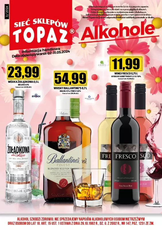 TOPAZ - gazetka promocyjna Gazetka alkoholowa od czwartku 09.05 do piątku 31.05