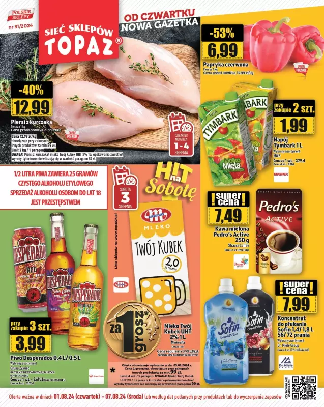 TOPAZ - gazetka promocyjna Gazetka od czwartku 01.08 do środy 07.08