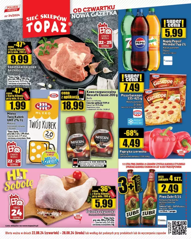 TOPAZ - gazetka promocyjna Gazetka od czwartku 22.08 do środy 28.08