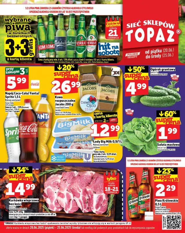 TOPAZ - gazetka promocyjna Gazetka od piątku 20.06 do środy 25.06