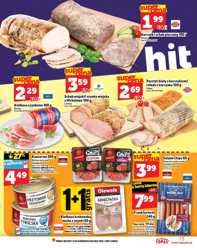 TOPAZ - gazetka promocyjna Gazetka od czwartku 10.07 do środy 16.07 - strona 13