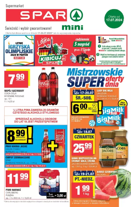 SPAR - gazetka promocyjna Spar Mini od poniedziałku 15.07 do niedzieli 28.07