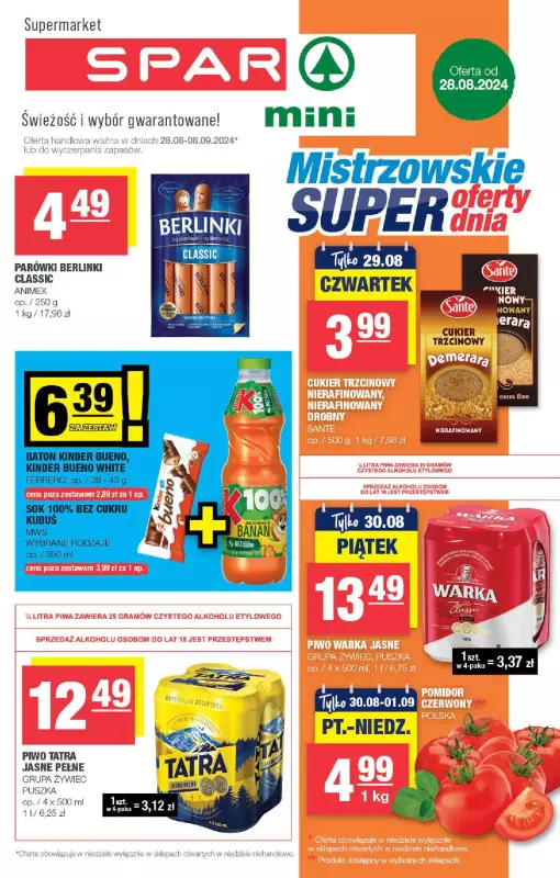 SPAR - gazetka promocyjna Gazetka Spar Mini od środy 28.08 do niedzieli 08.09